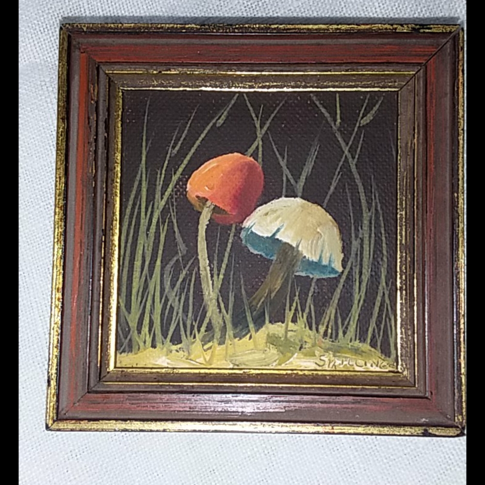 Vintage Miniature Mushroom Painting